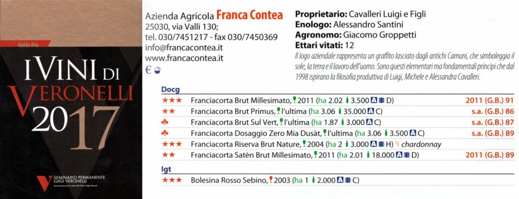 - Franca Contea Vini in Franciacorta - Veronelli- Guida Vini 2017-