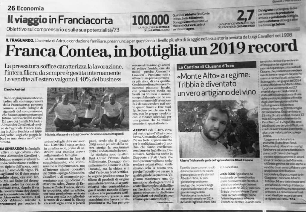 - Franca Contea Vini in Franciacorta - Press: Bresciaoggi 07.03.2019